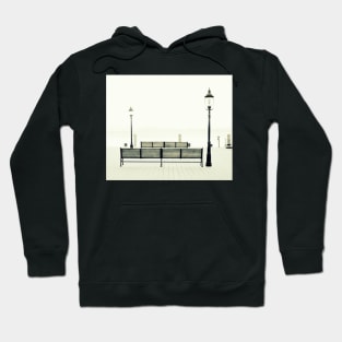 Benches On The Pier In Black And White Hoodie